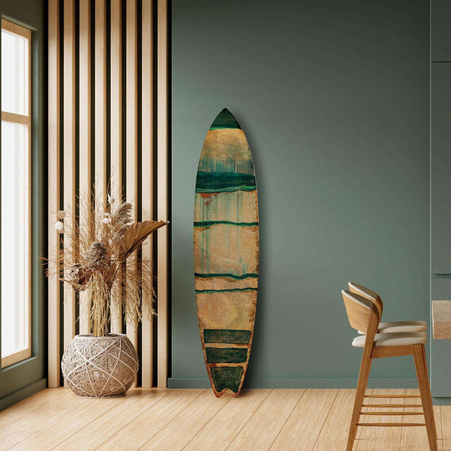 EMERALD MELANCHOLY Dekorativní panel ve tvaru surfu