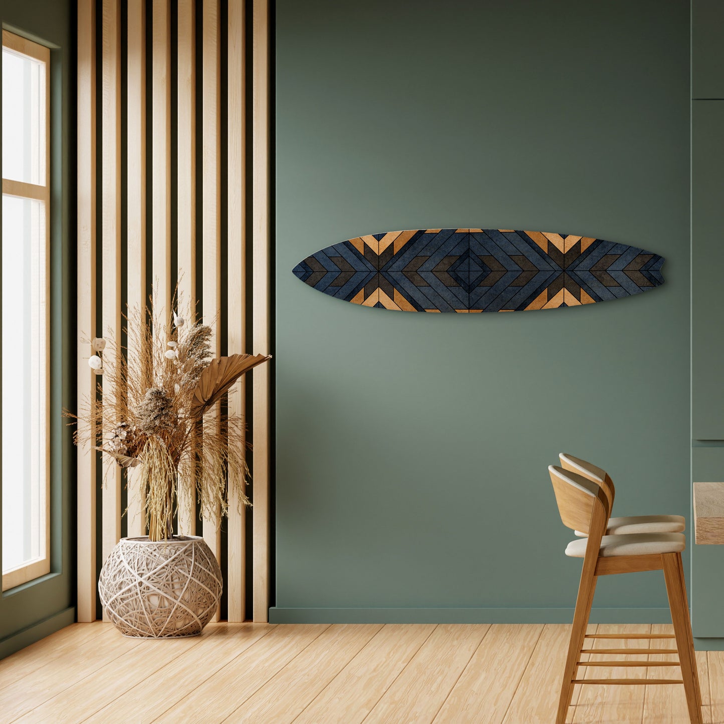 CRAFTY GEOMETRY Dekorativní panel ve tvaru surfu