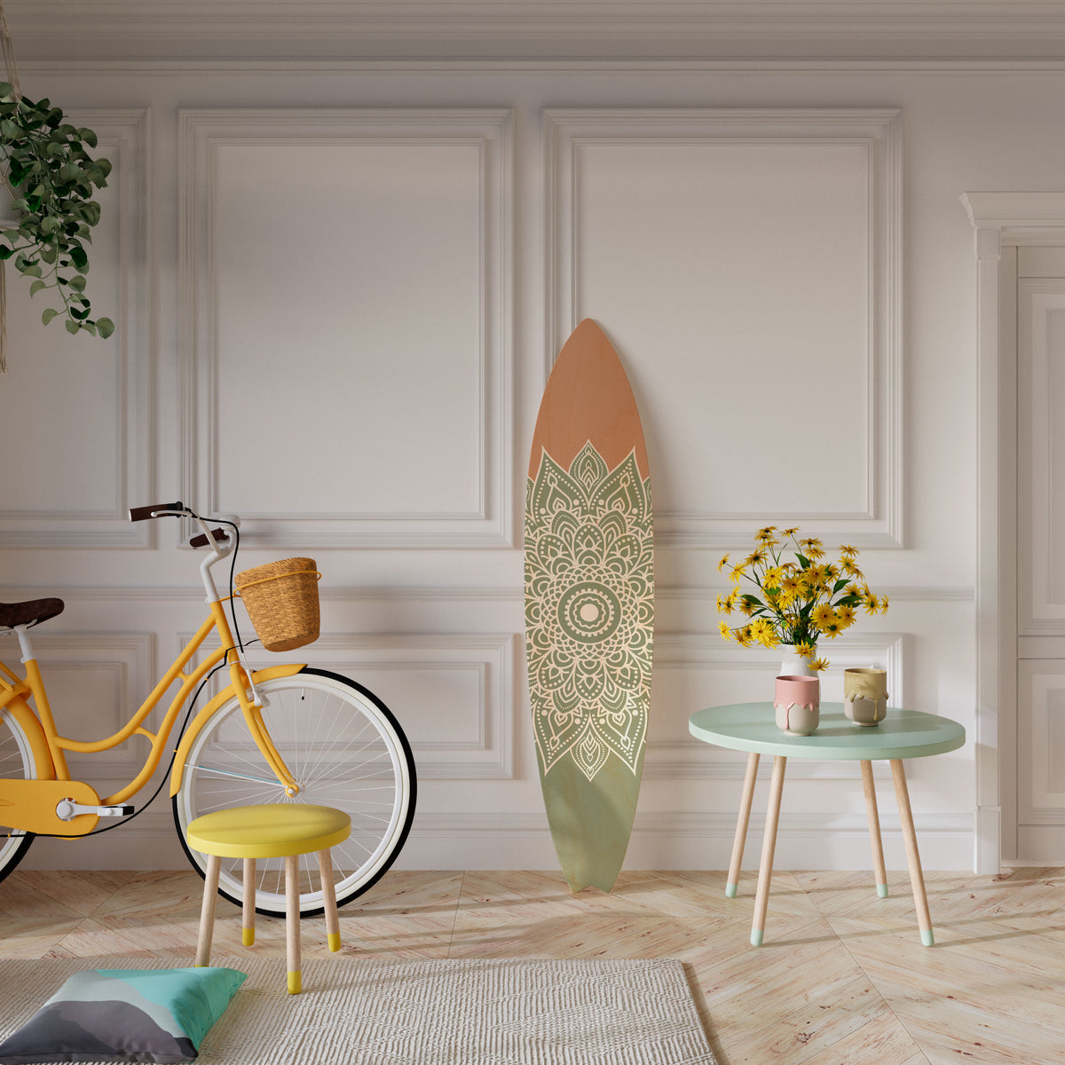 MANDALA WAVE DANCE Dekorativní panel ve tvaru surfu