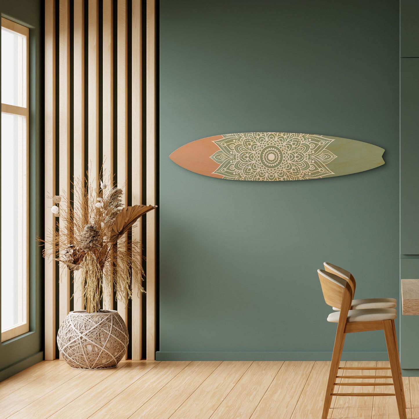 MANDALA WAVE DANCE Dekorativní panel ve tvaru surfu