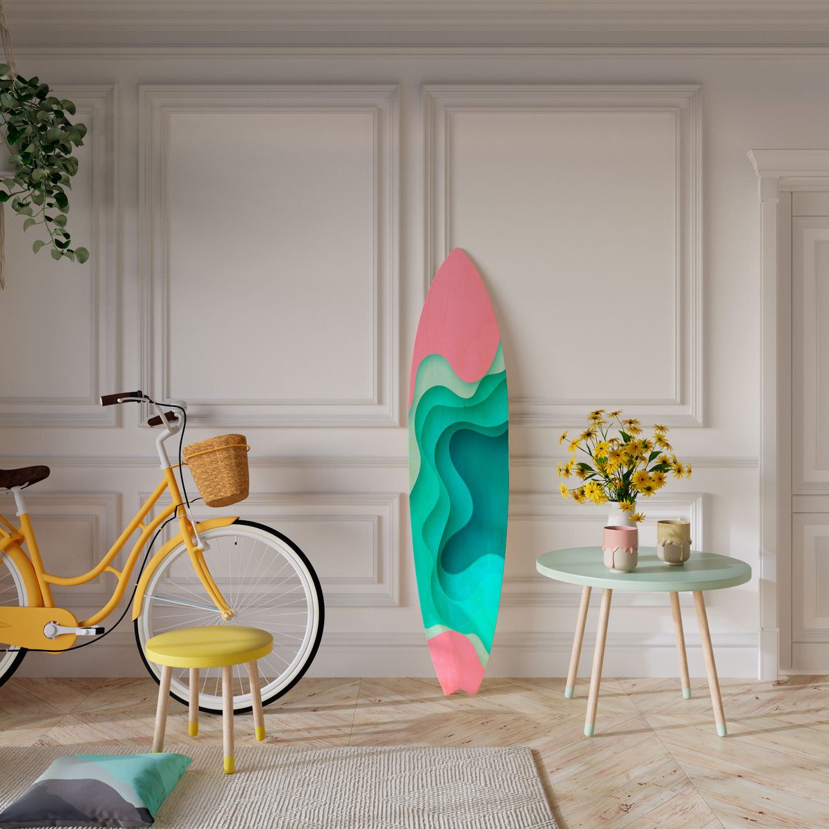 CYANIC ABYSS Dekorativní panel ve tvaru surfu