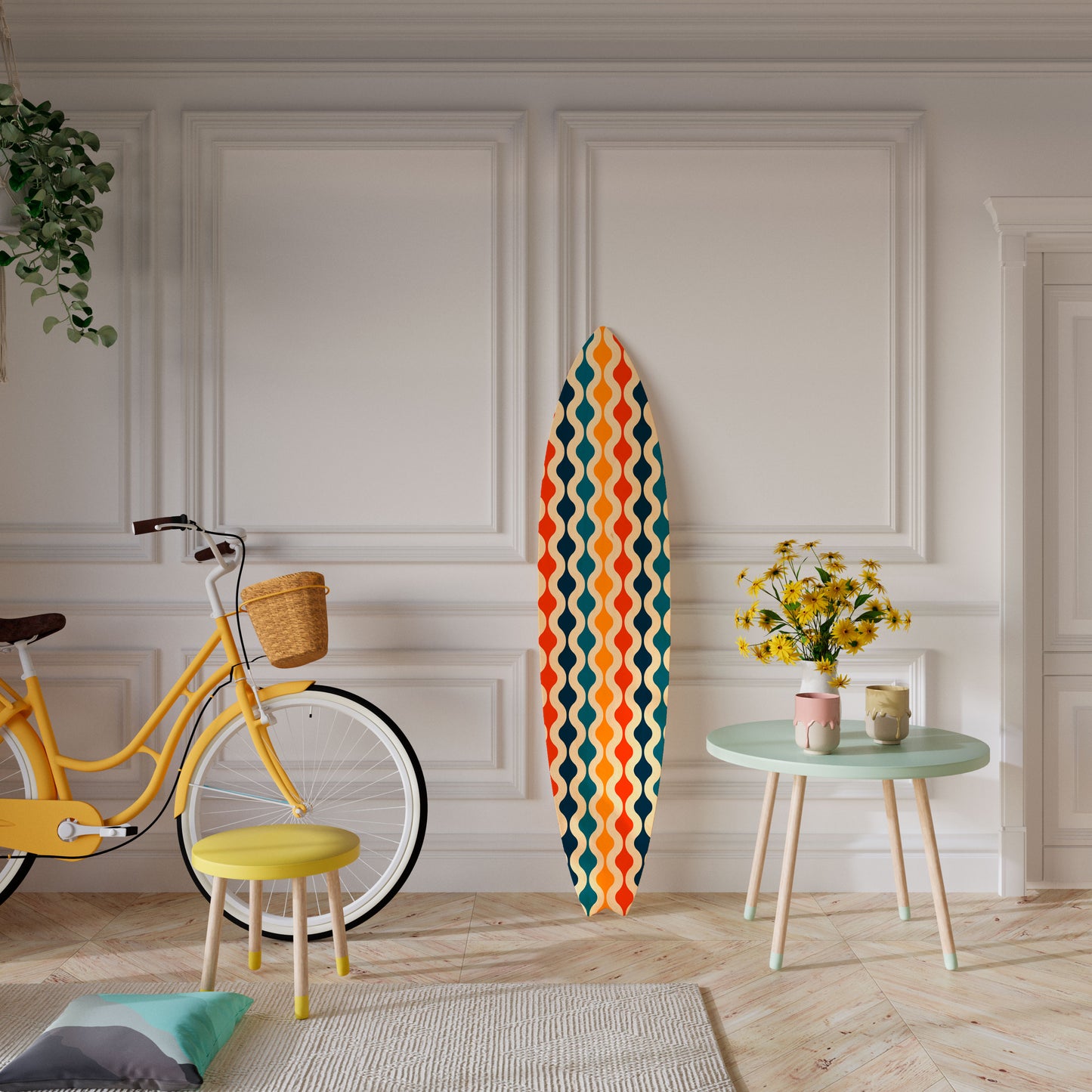 COLORFUL NOSTALGIA Dekorativní panel ve tvaru surfu
