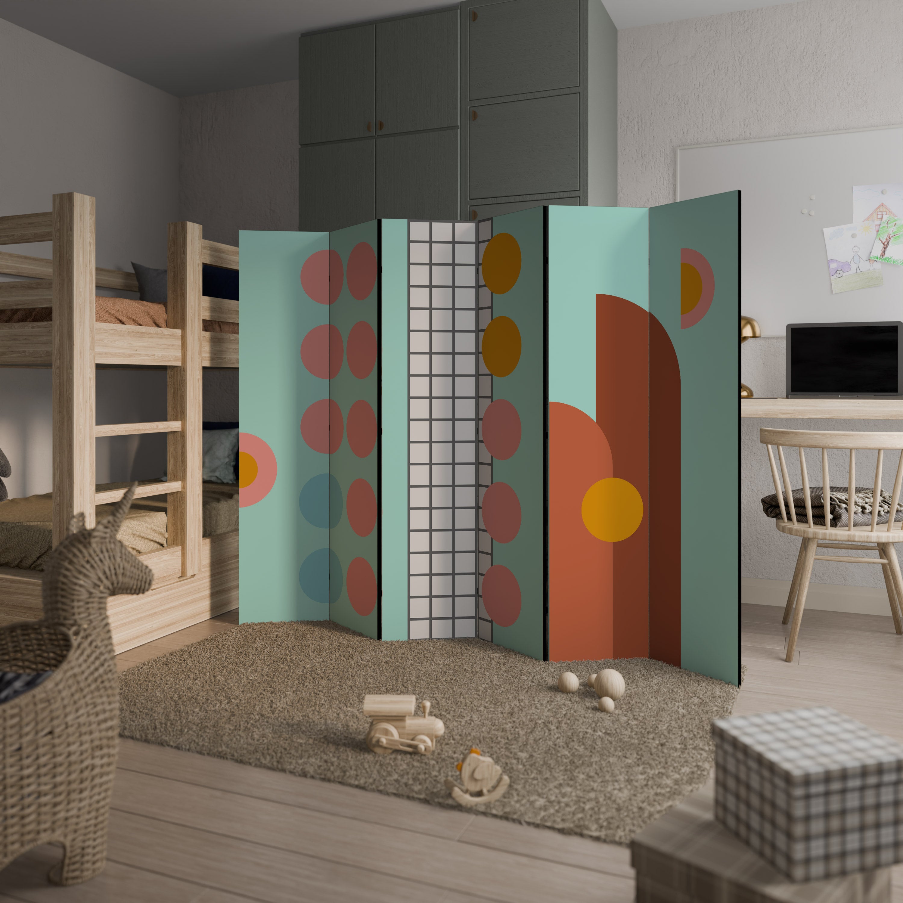 RETRO GRID 6dílný paraván