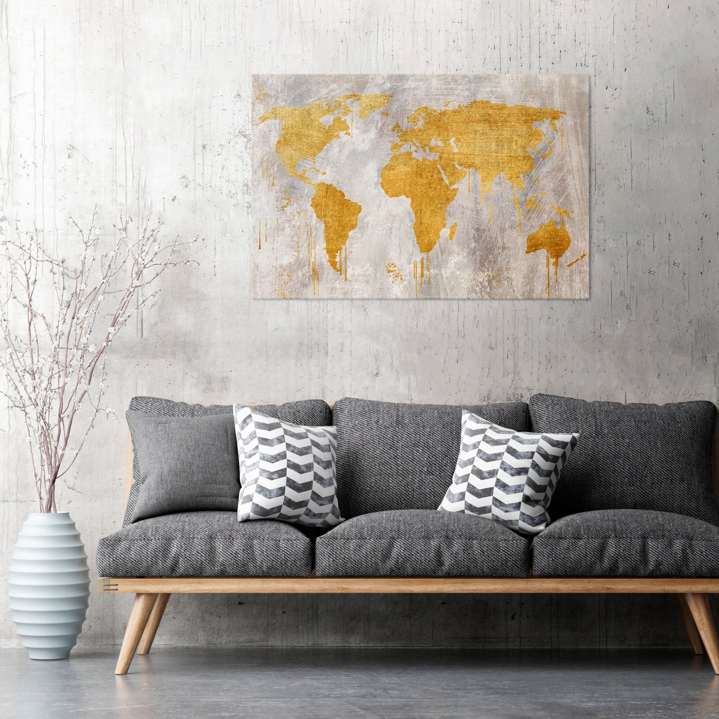 METALLIC WORLDVIEW MAP Horizontal Canvas Print