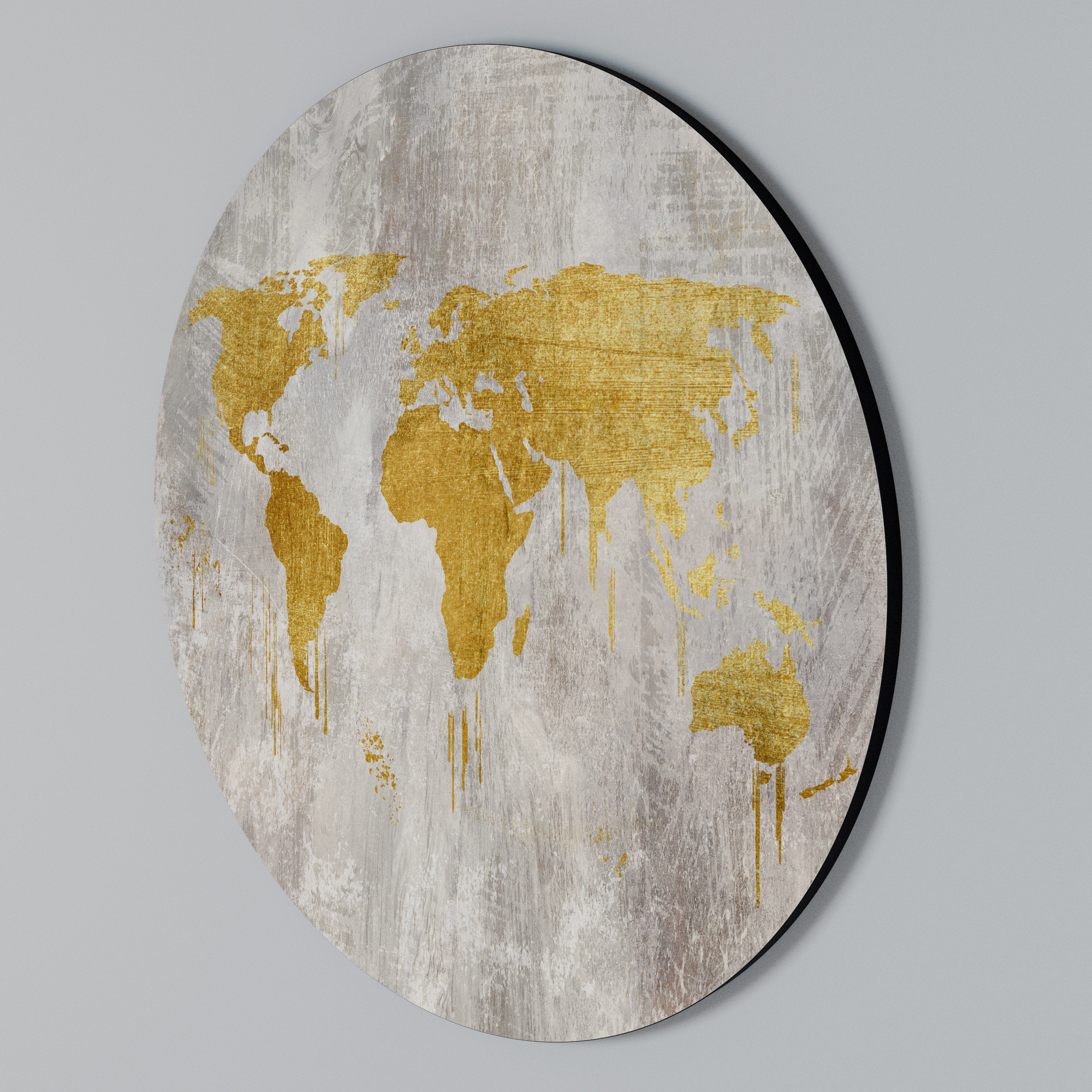 METALLIC WORLDVIEW MAP Round Wall Art