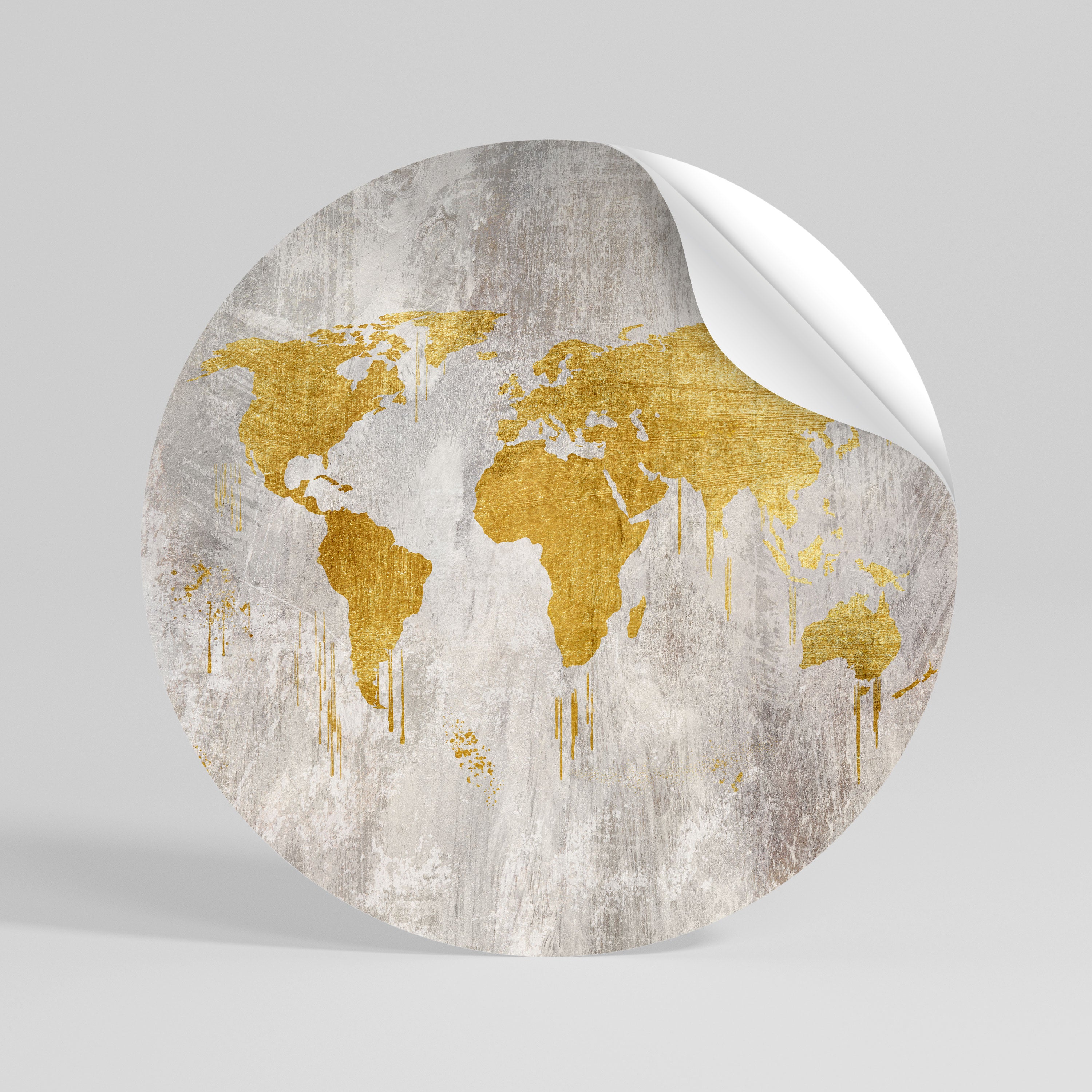 METALLIC WORLDVIEW MAP Peel and Stick Round Sticker
