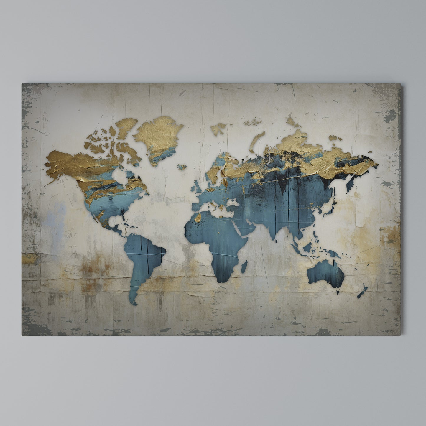 AZURE GILDED MAP Horizontal Canvas Print