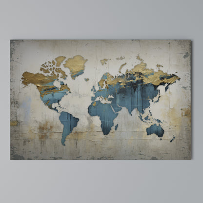 AZURE GILDED MAP Horizontal Canvas Print