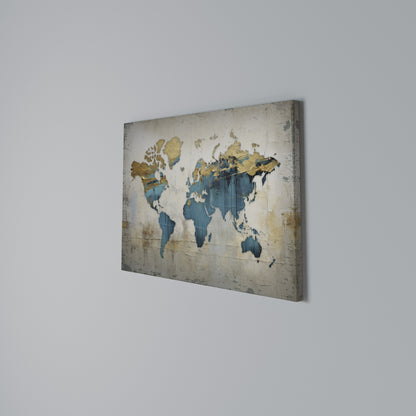 AZURE GILDED MAP Horizontal Canvas Print