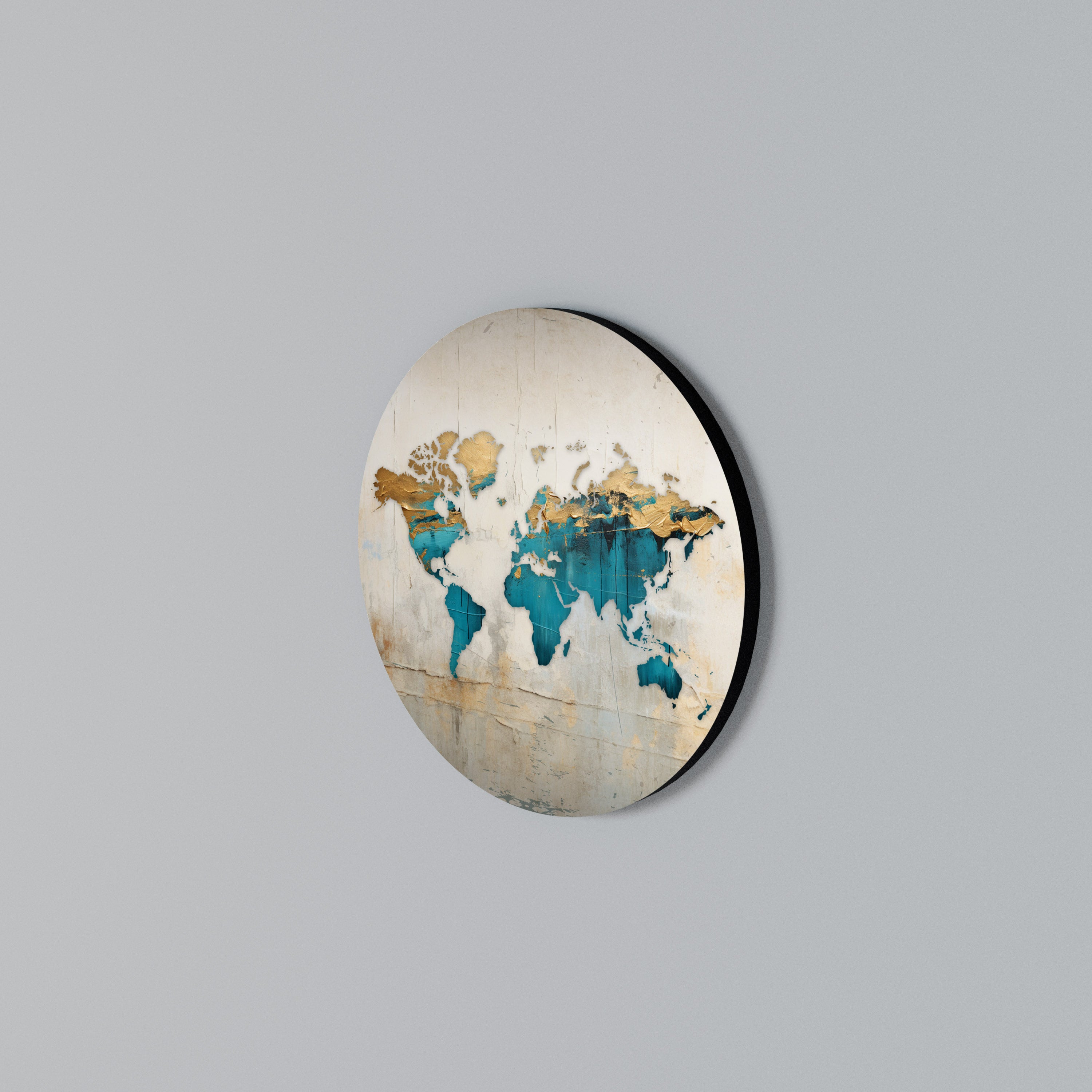 AZURE GILDED MAP Round Wall Art