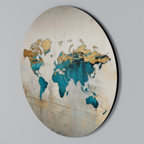 AZURE GILDED MAP Kulatá nástěnná dekorace