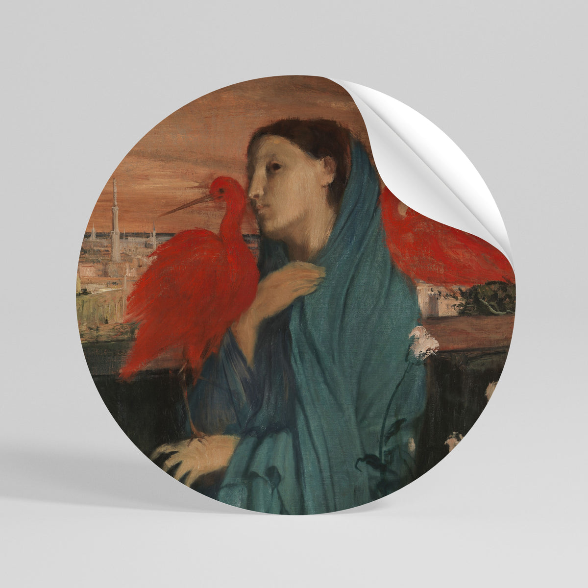 YOUNG WOMAN WITH IBIS Kulatá samolepka