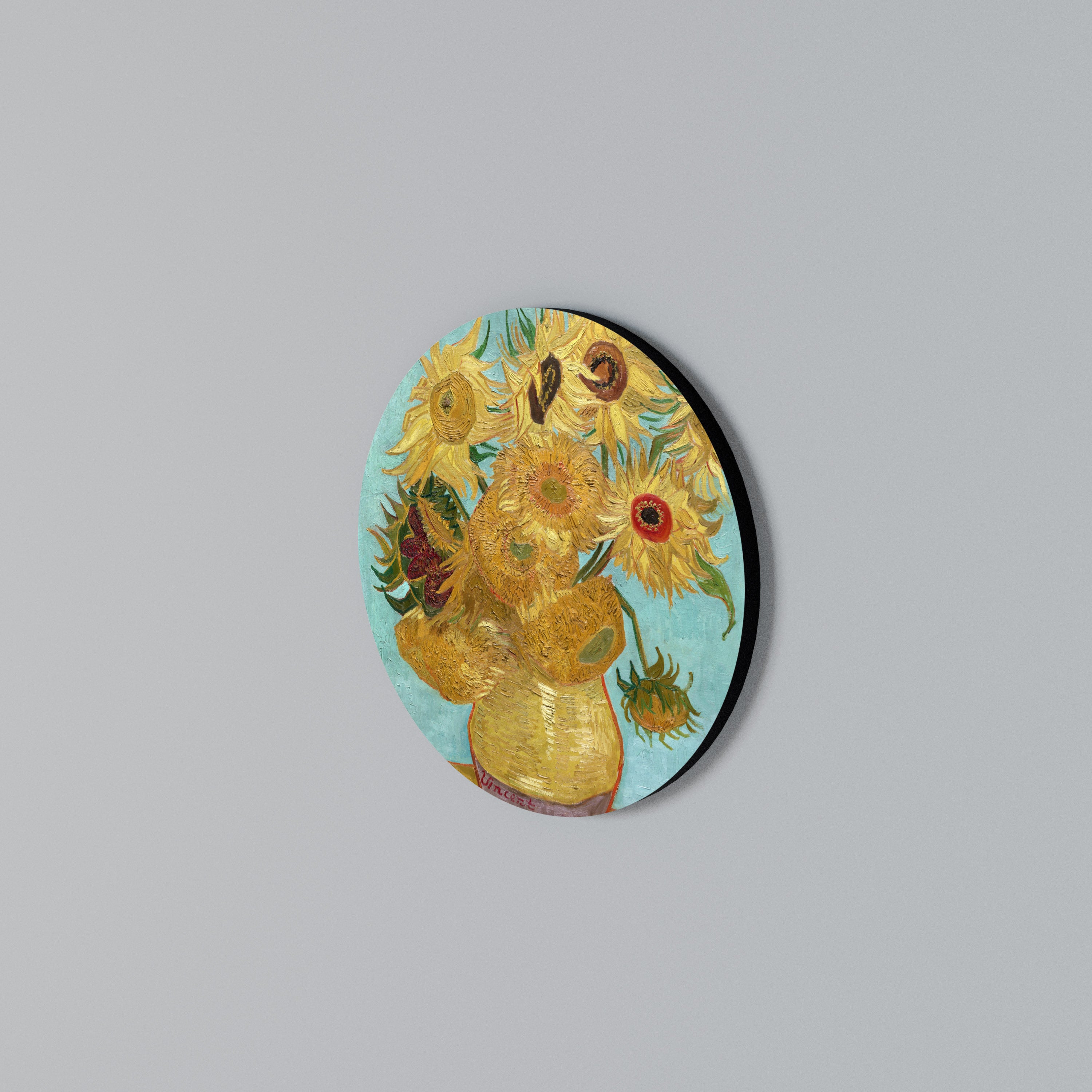 VASE WITH TWELVE SUNFLOWERS Round Wall Art