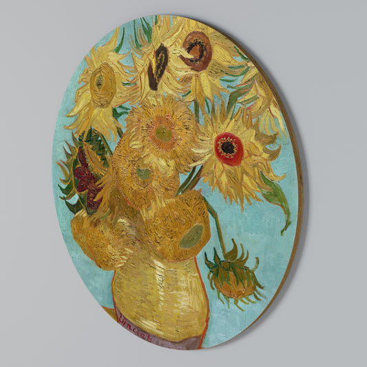 VASE WITH TWELVE SUNFLOWERS Kulatá nástěnná dekorace