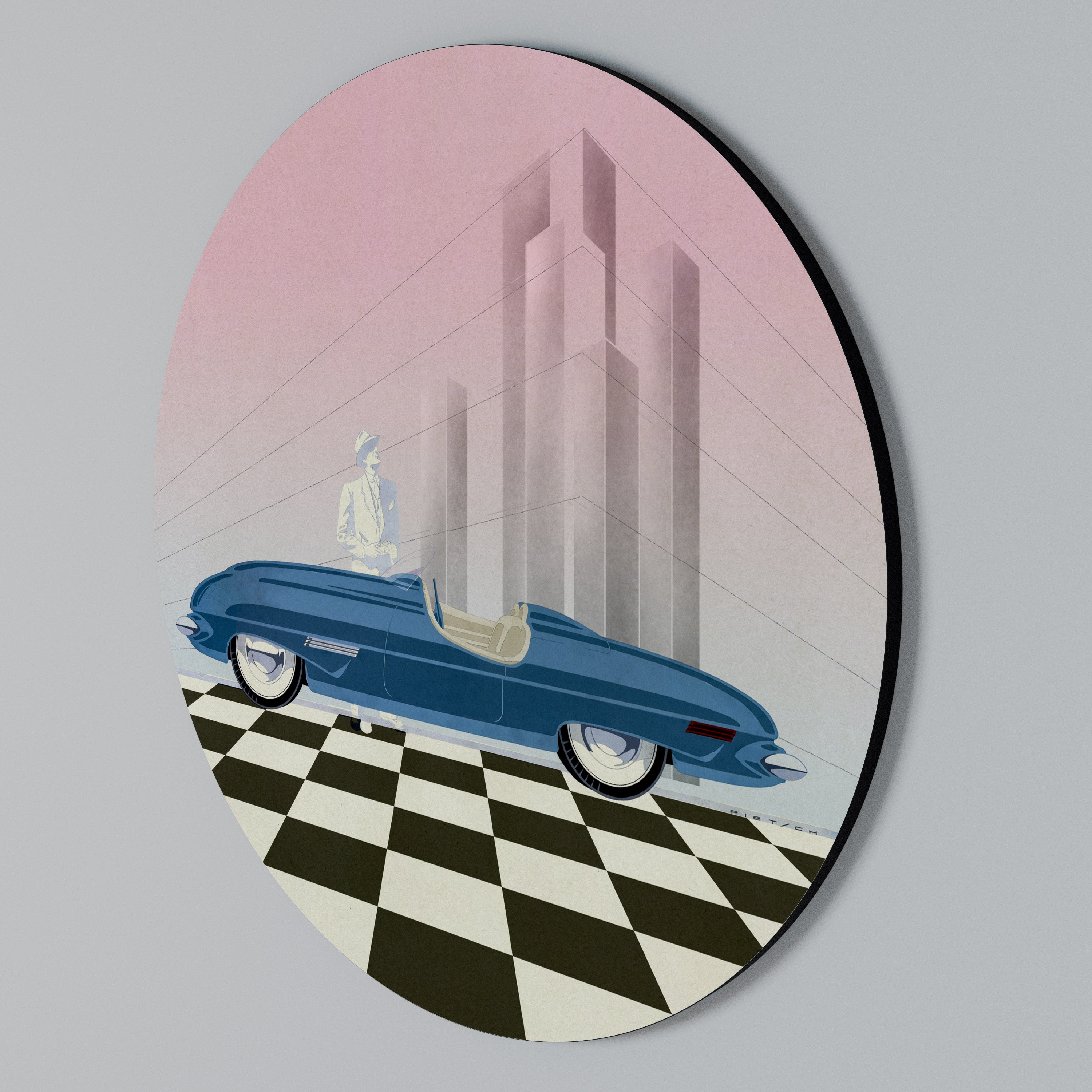 BLUE ROADSTER Round Wall Art