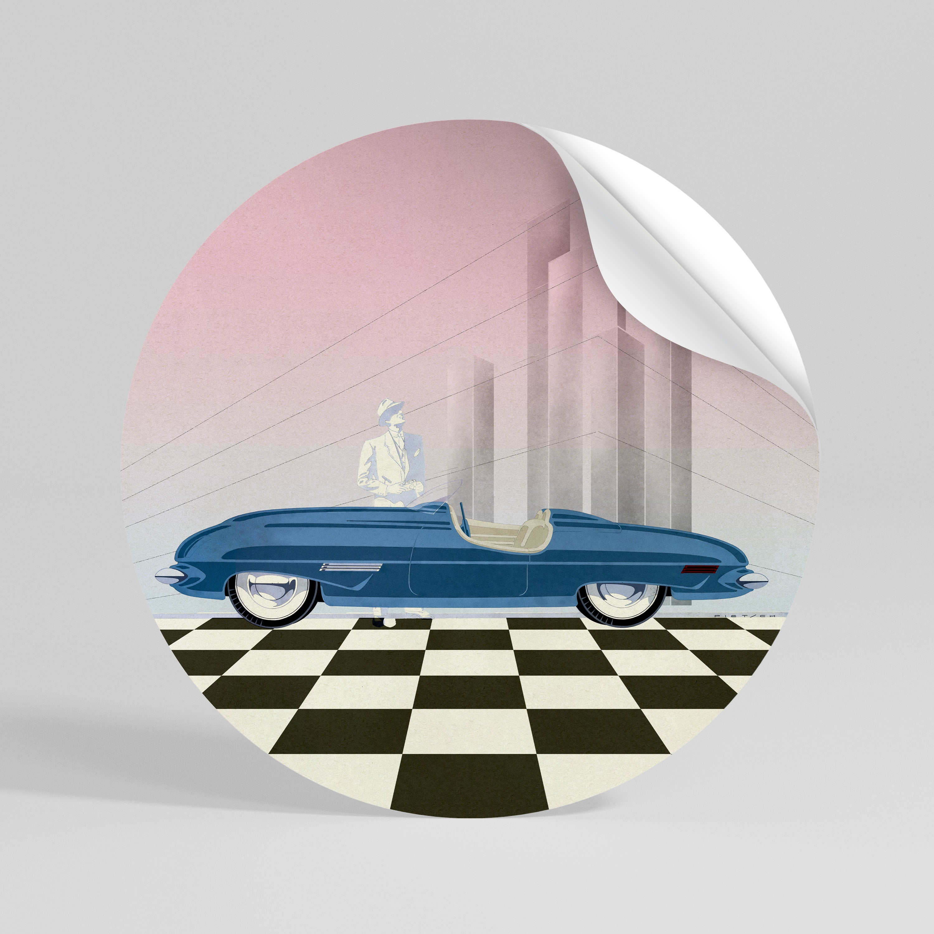 BLUE ROADSTER Kulatá samolepka