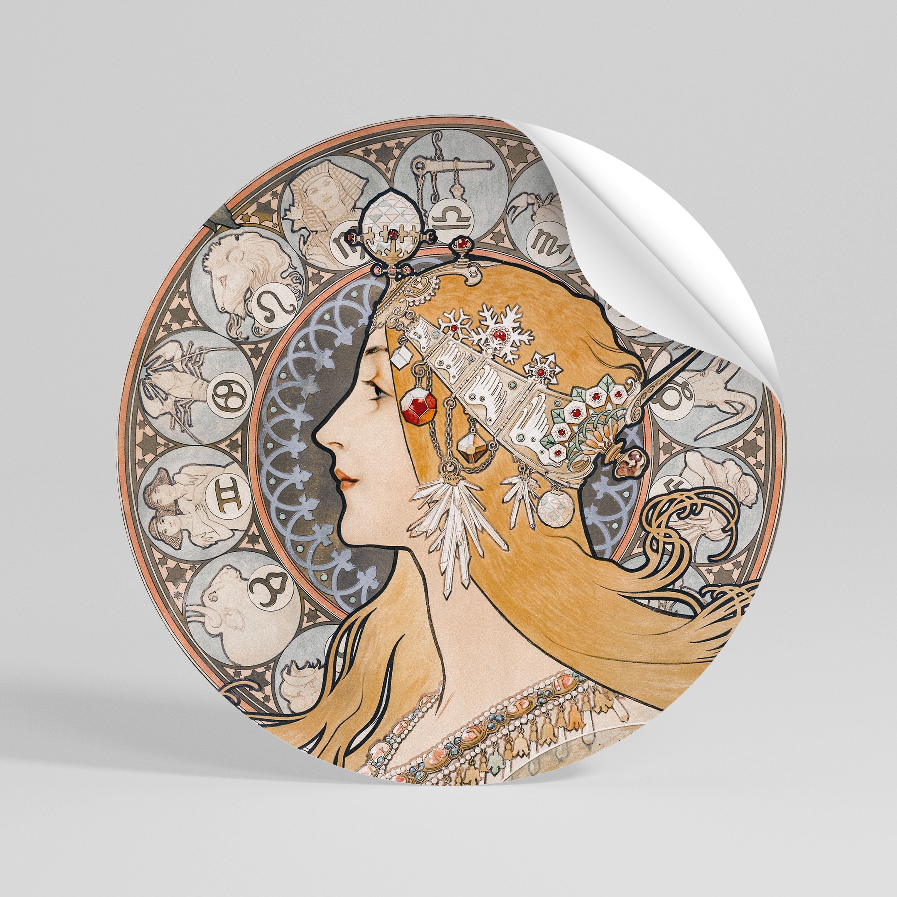 ZODIAQUE OR LA PLUME Peel and Stick Round Sticker