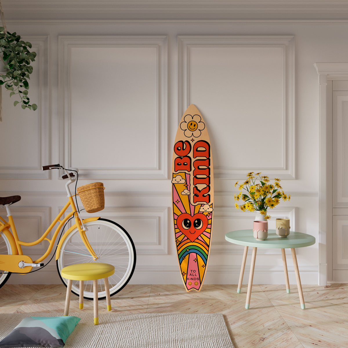 BE KIND Dekorativní panel ve tvaru surfu