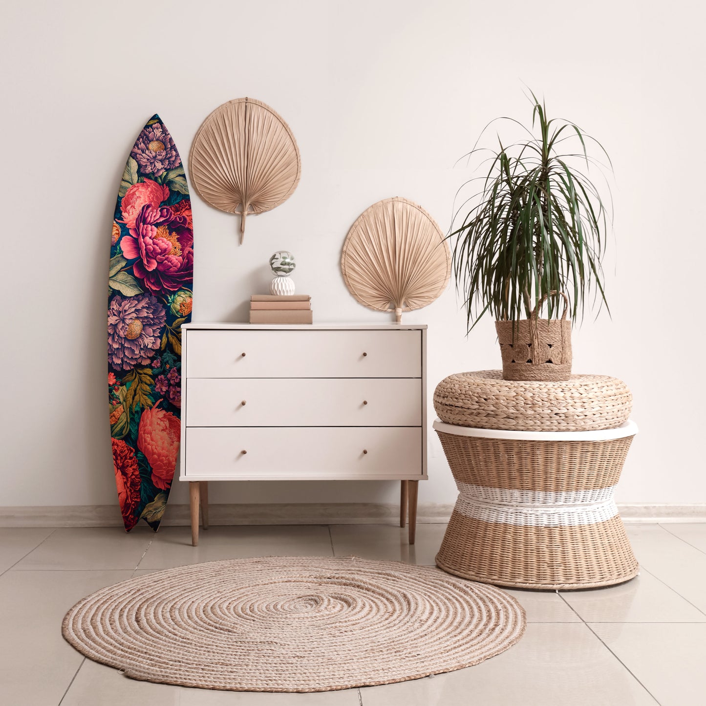 BLOOMING ELEGANCE Dekorativní panel ve tvaru surfu