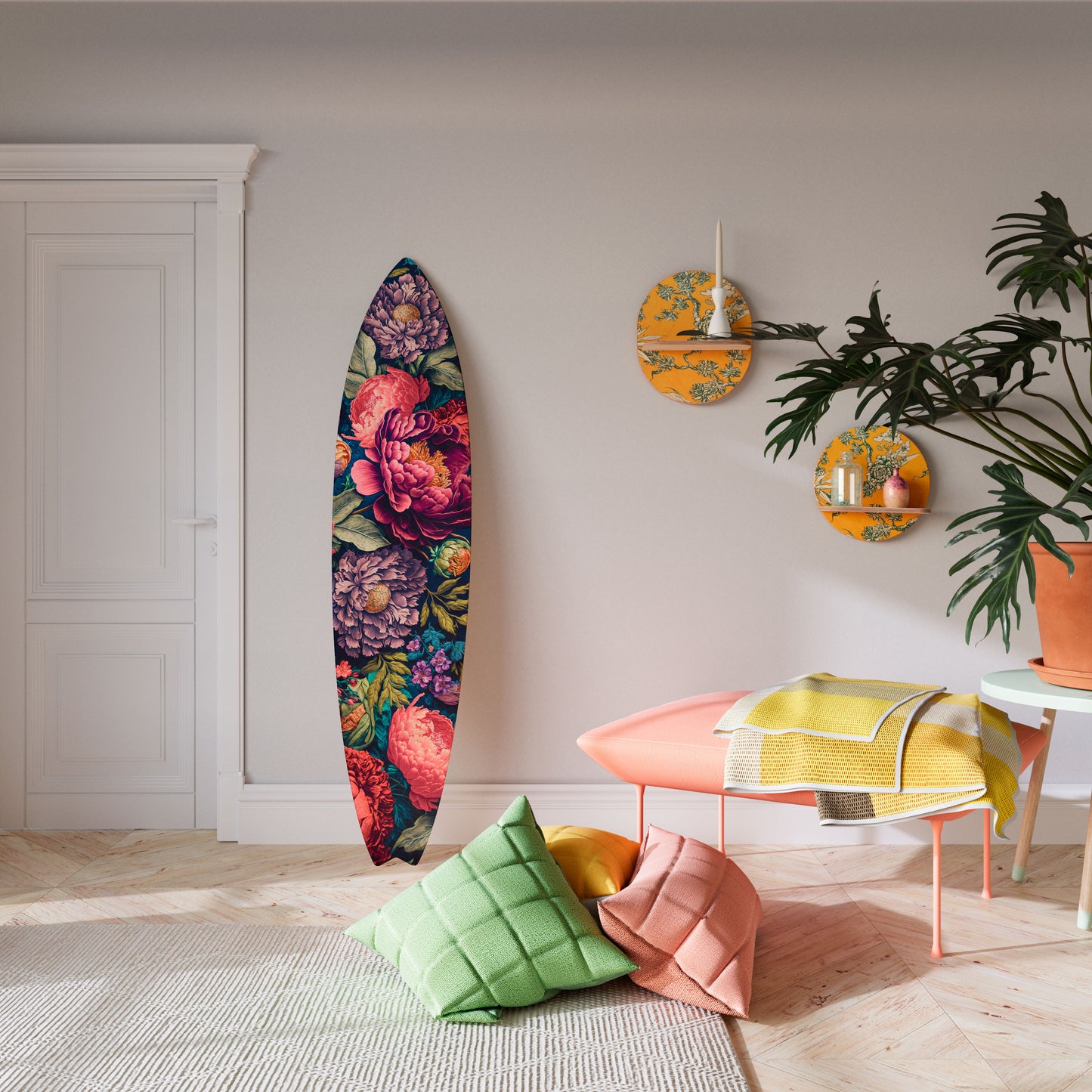 BLOOMING ELEGANCE Dekorativní panel ve tvaru surfu