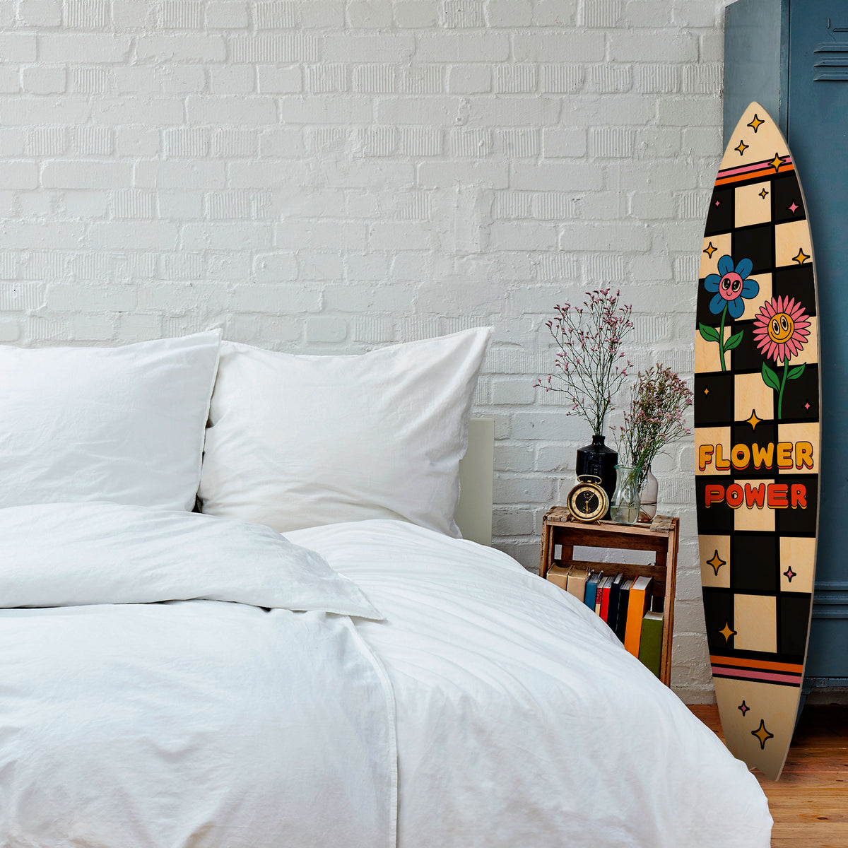 FLOWER POWER Dekorativní panel ve tvaru surfu