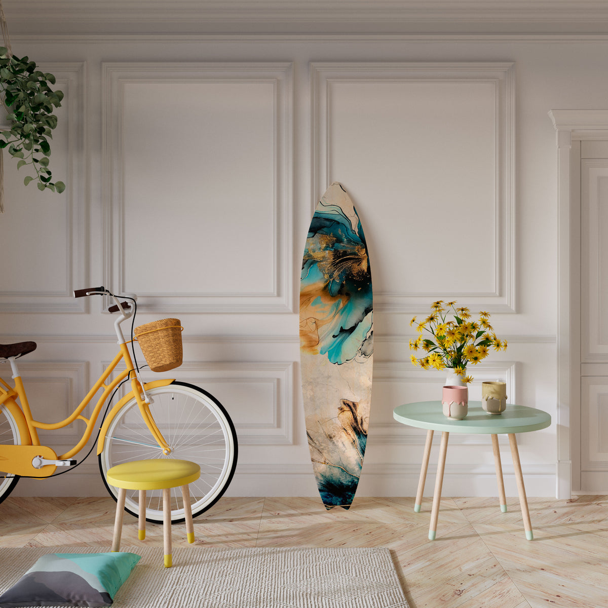 COBALT BLOSSOMS Dekorativní panel ve tvaru surfu