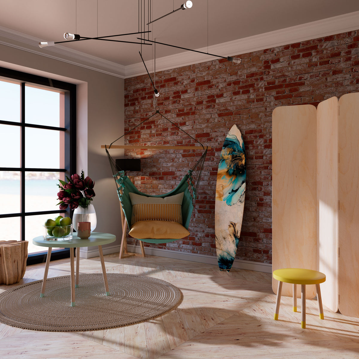 COBALT BLOSSOMS Dekorativní panel ve tvaru surfu