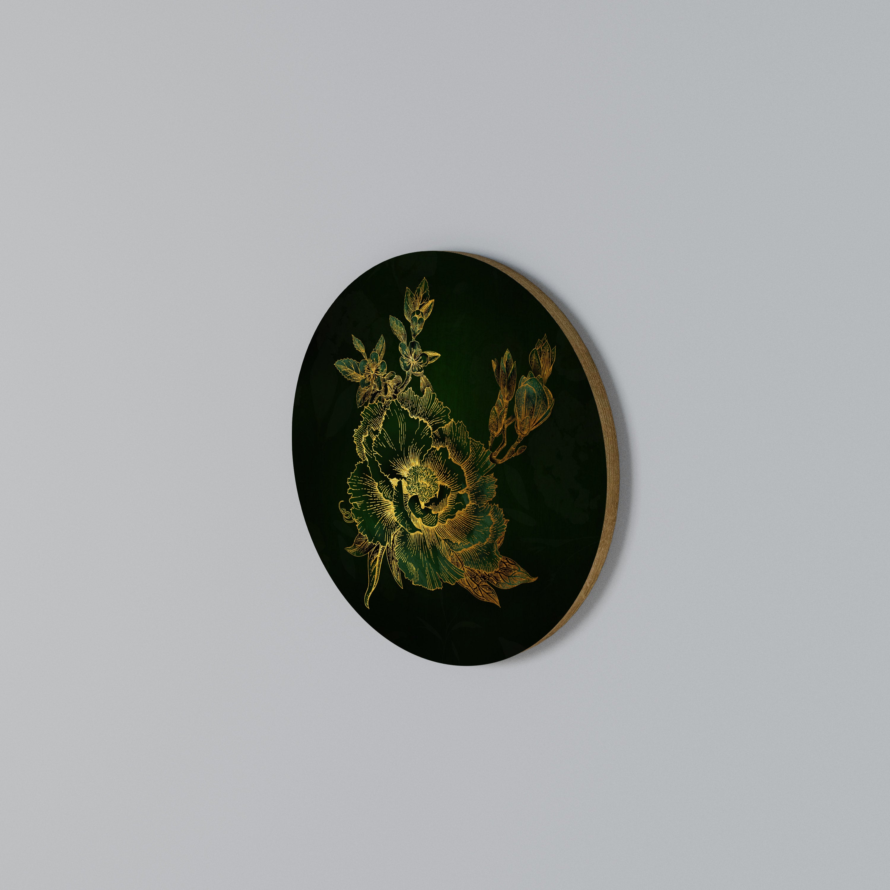 MIDNIGHT FLORAL GLIMMER Round Wall Art