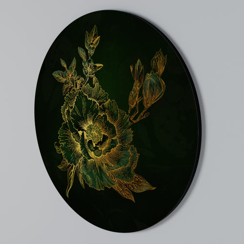 MIDNIGHT FLORAL GLIMMER Round Wall Art