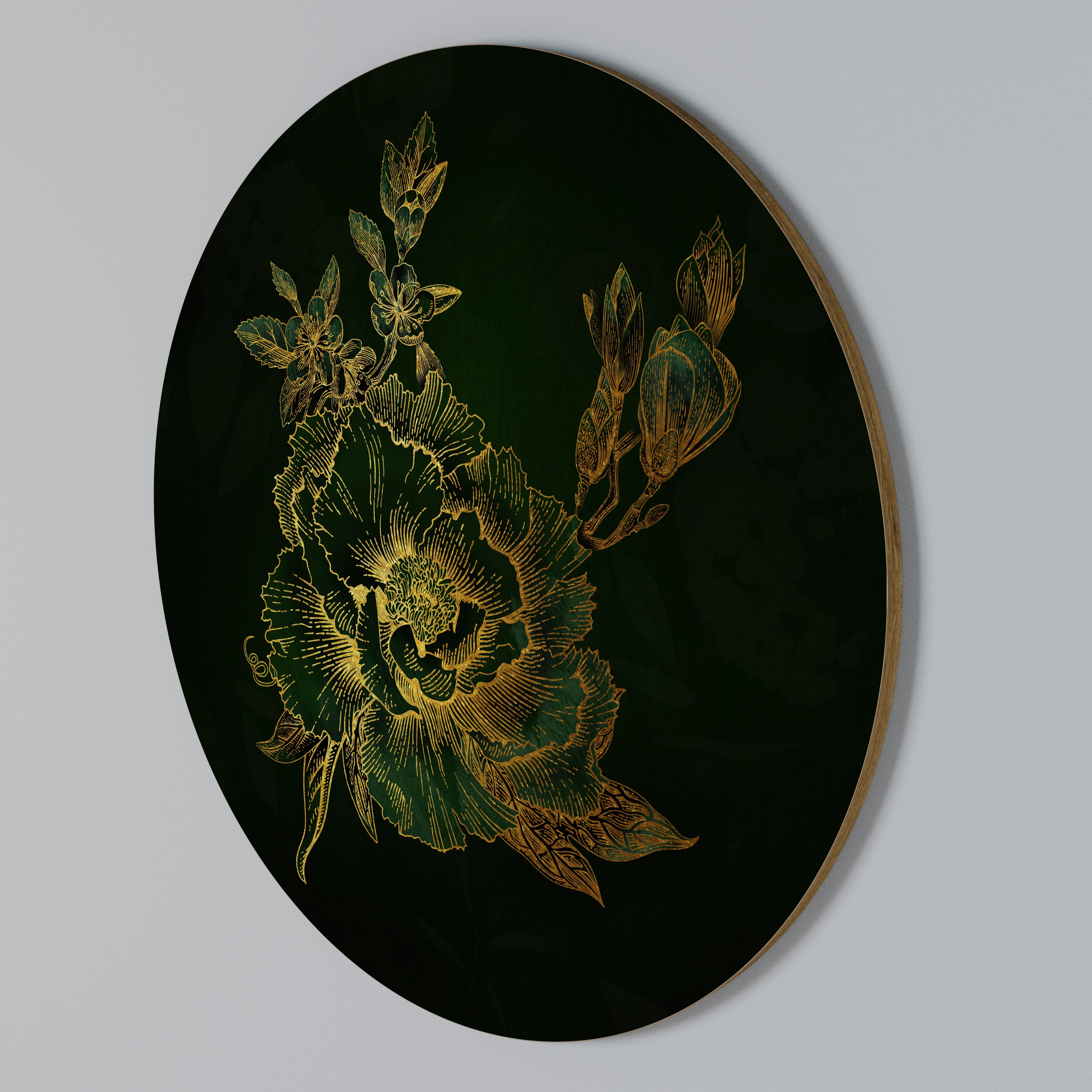 MIDNIGHT FLORAL GLIMMER Round Wall Art