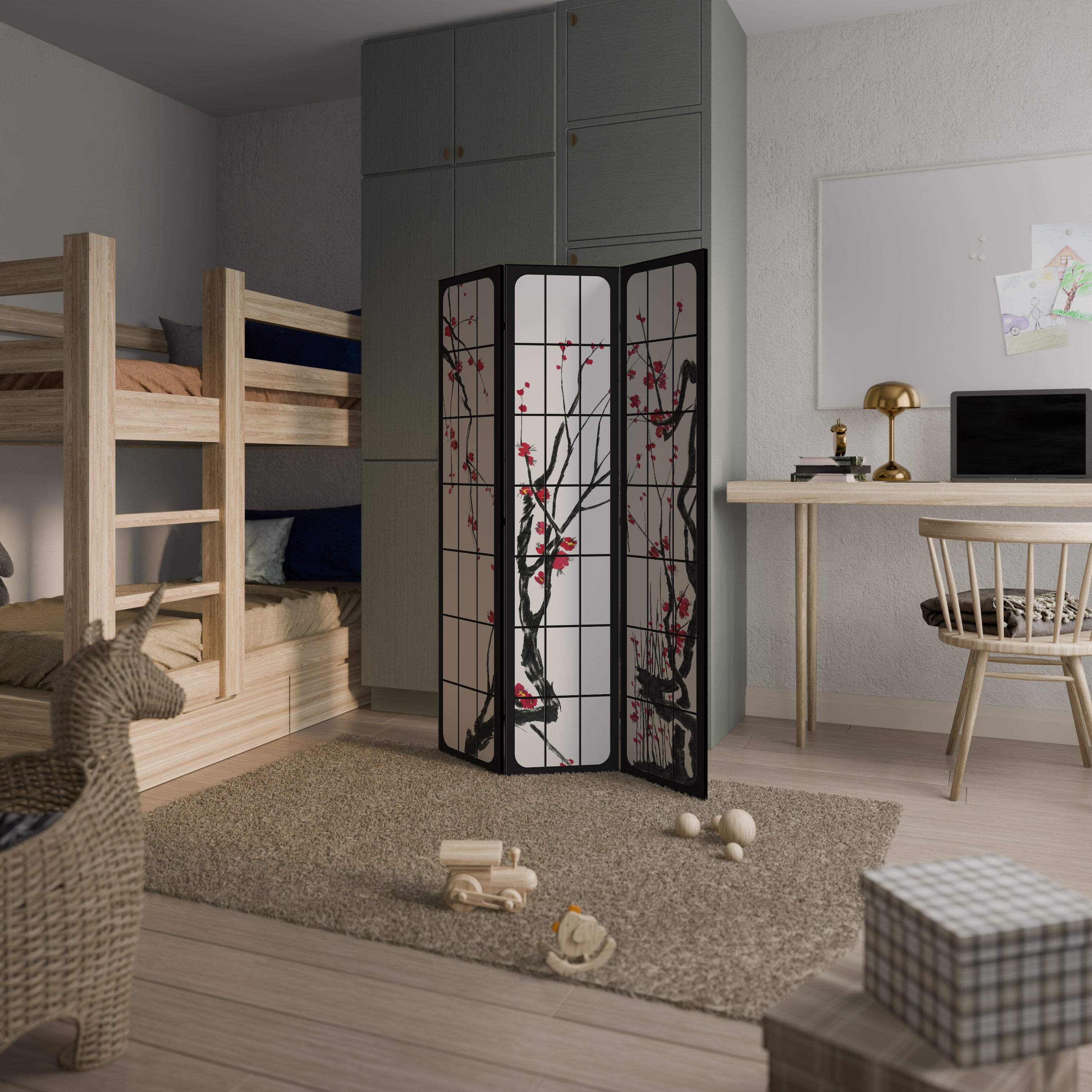 JAPANESE BLOSSOMS 3-Panel Room Divider