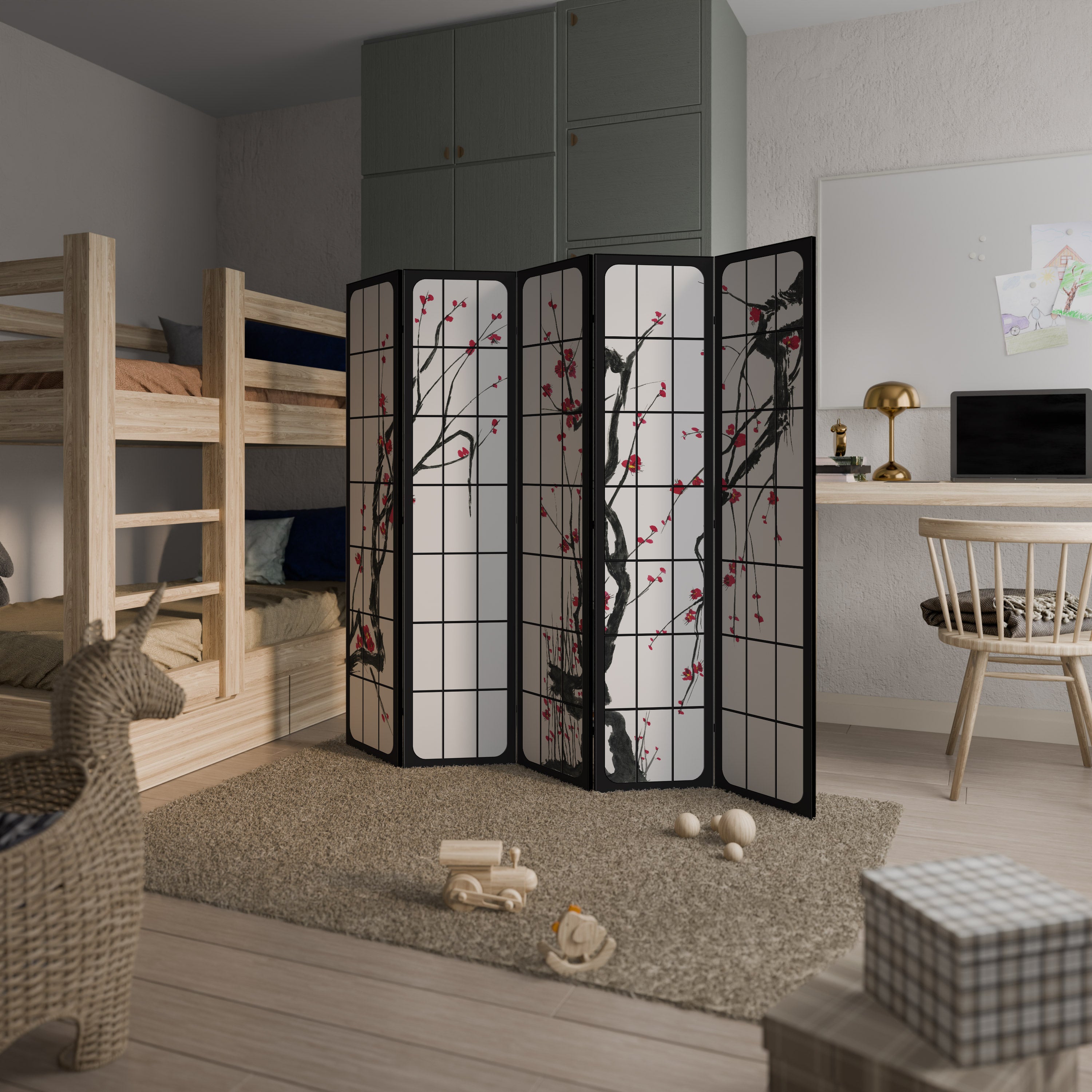 JAPANESE BLOSSOMS 5-Panel Room Divider