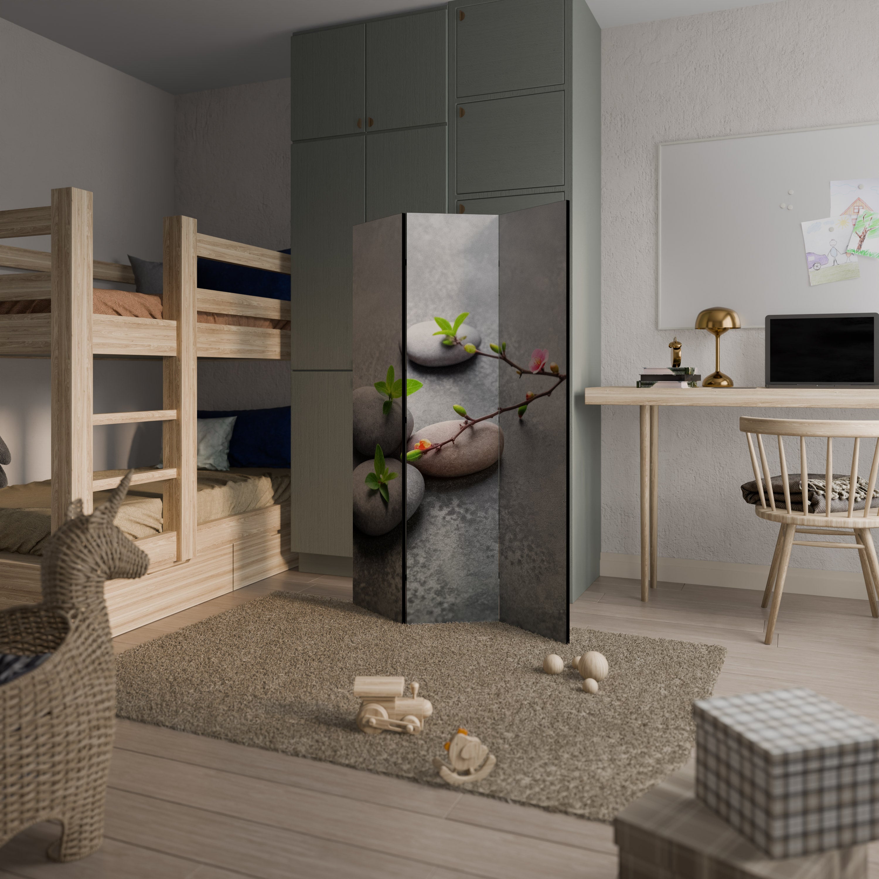 STONES AND BLOSSOMS 3dílný paraván