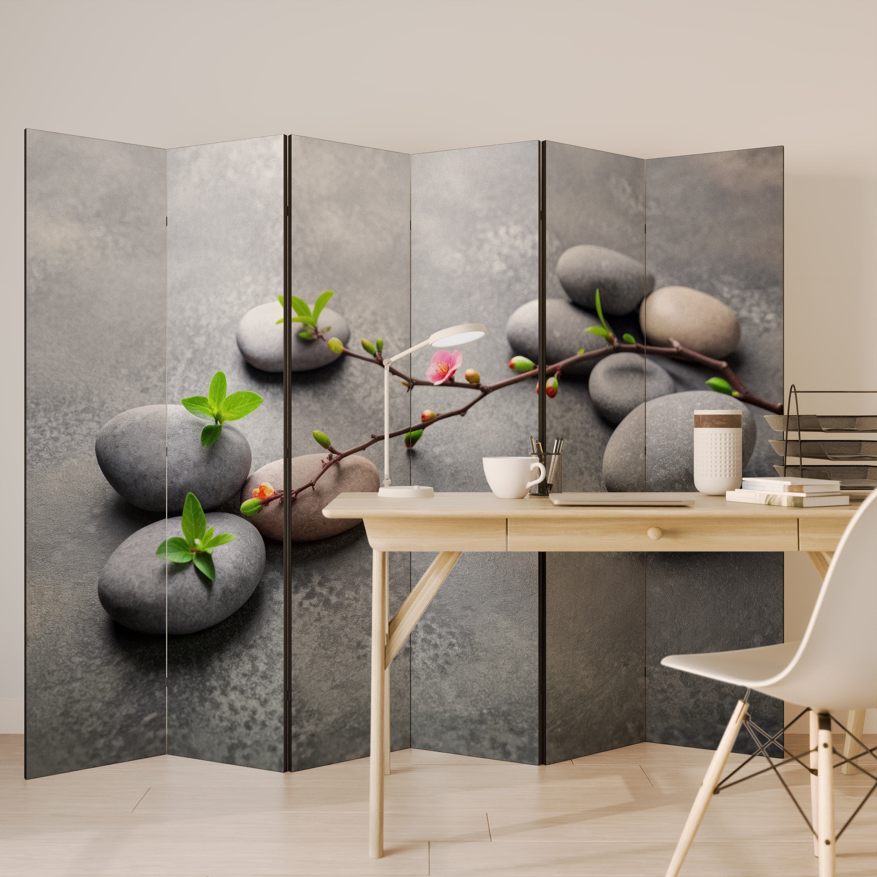 STONES AND BLOSSOMS 6-Panel Room Divider
