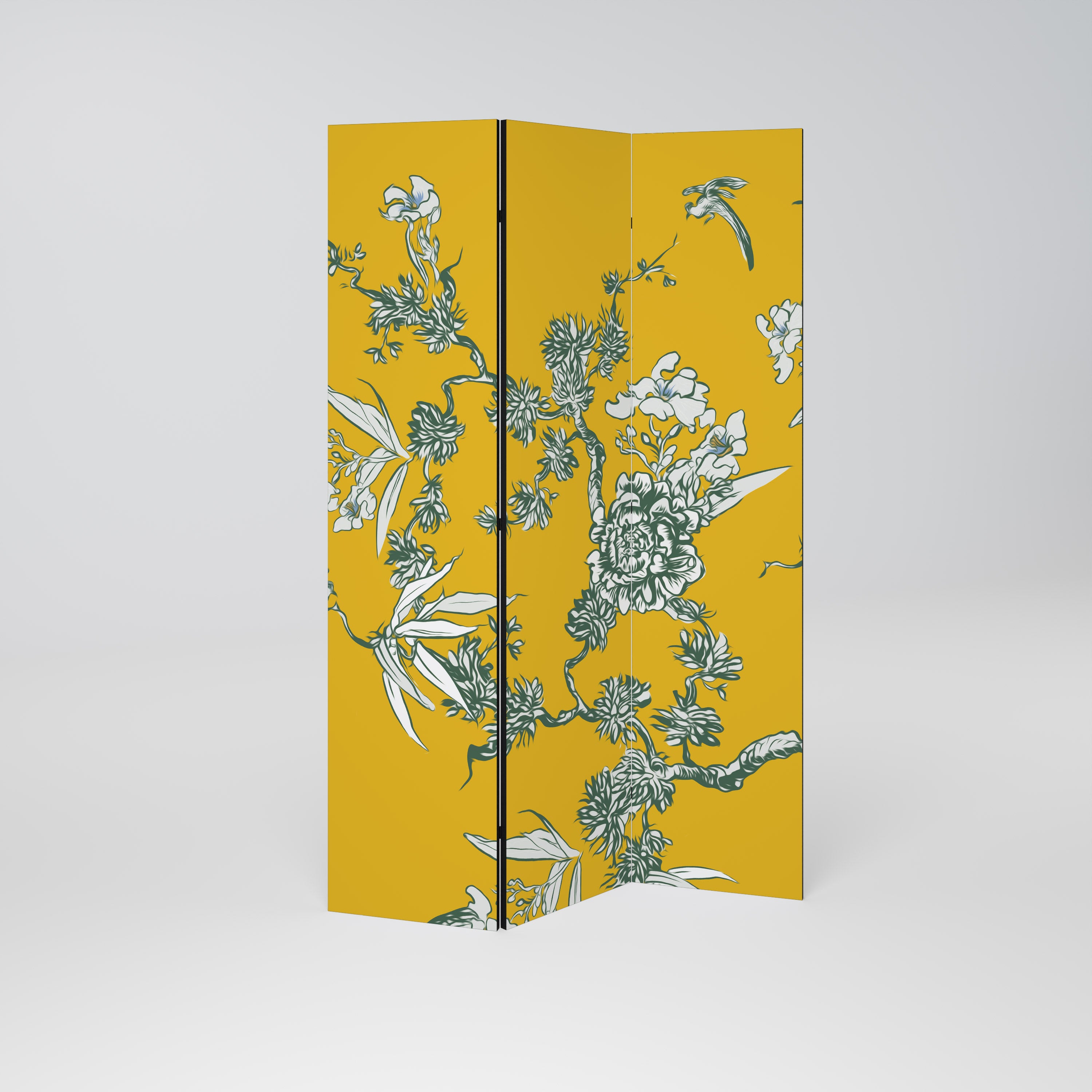 YELLOW CHINOISERIE 3-Panel Room Divider