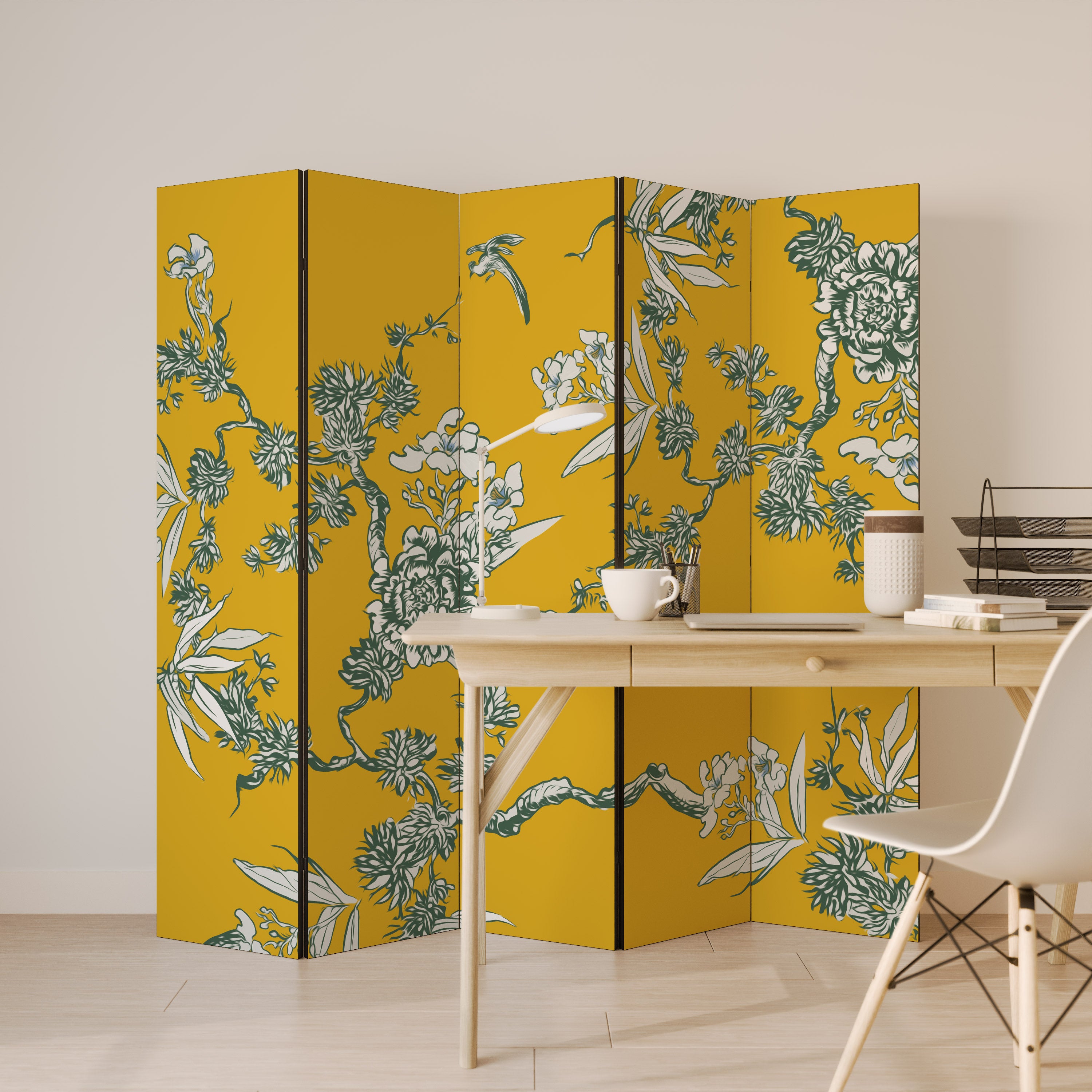 YELLOW CHINOISERIE 5-Panel Room Divider