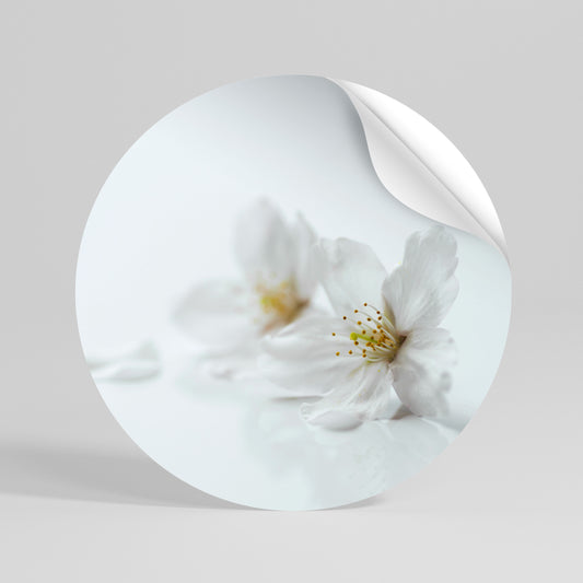 FLEETING WHITE PETALS Kulatá samolepka