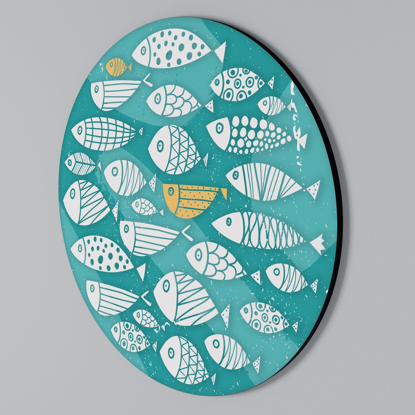 FISHY FOLK ART Kulatá nástěnná dekorace