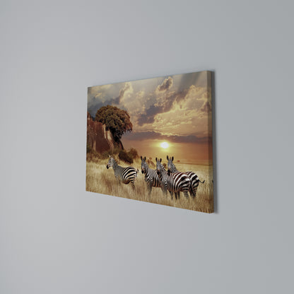 ZEBRA SUNSET SERENADE Horizontal Canvas Print
