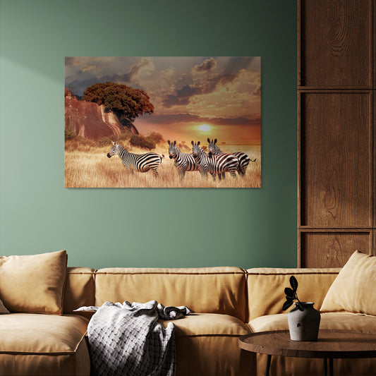 ZEBRA SUNSET SERENADE Horizontal Canvas Print