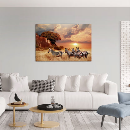 ZEBRA SUNSET SERENADE Horizontal Canvas Print