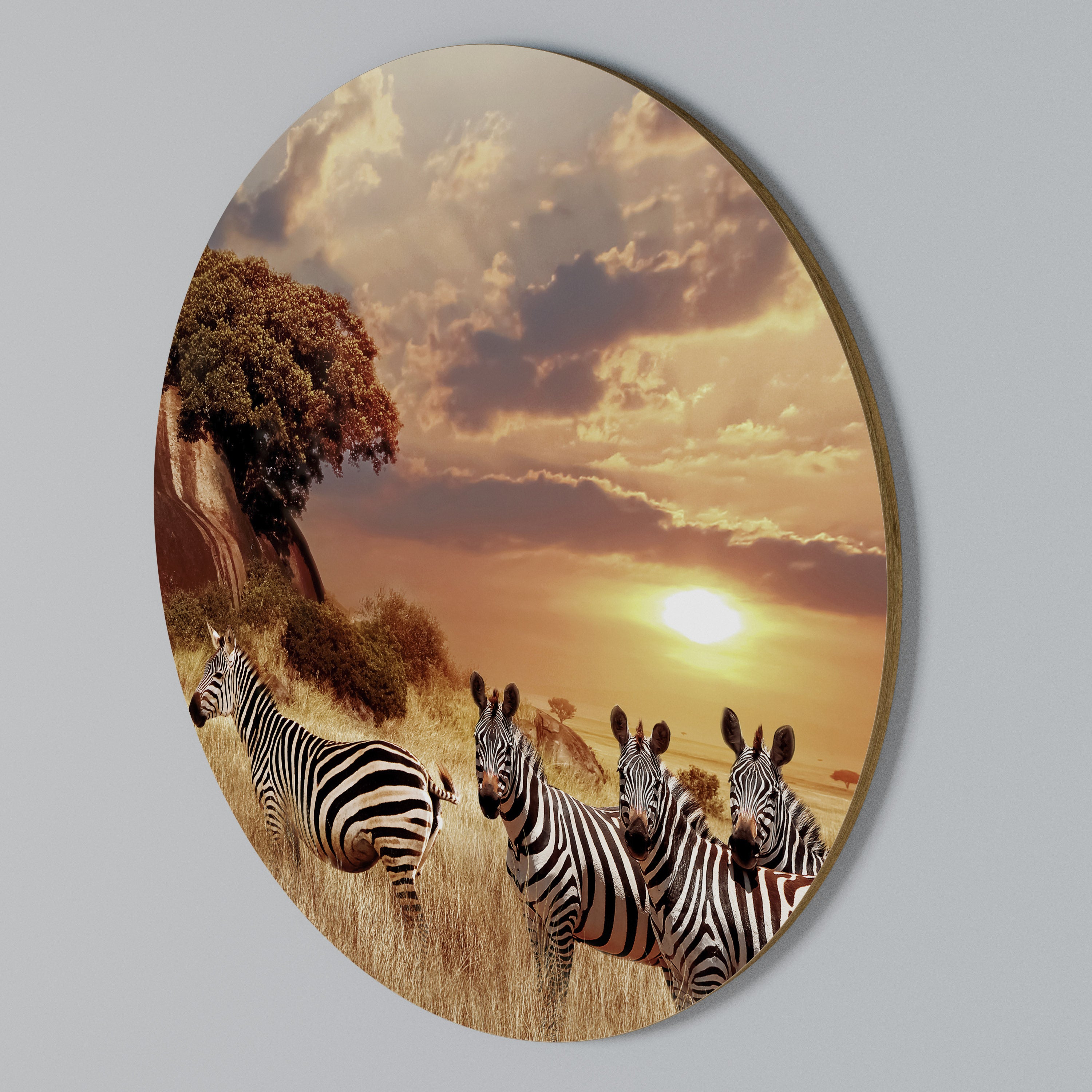 ZEBRA SUNSET SERENADE Round Wall Art