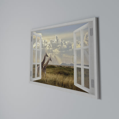 GIRAFFE GAZE WINDOW Horizontal Canvas Print