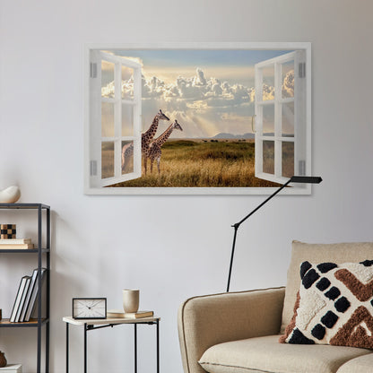 GIRAFFE GAZE WINDOW Horizontal Canvas Print