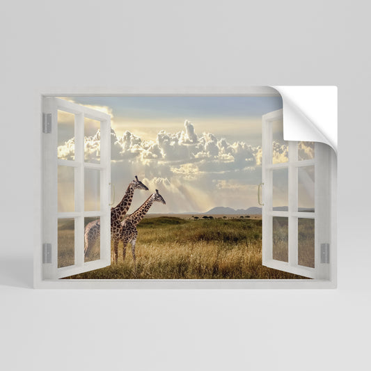 GIRAFFE GAZE WINDOW Vodorovný samolepicí plakát