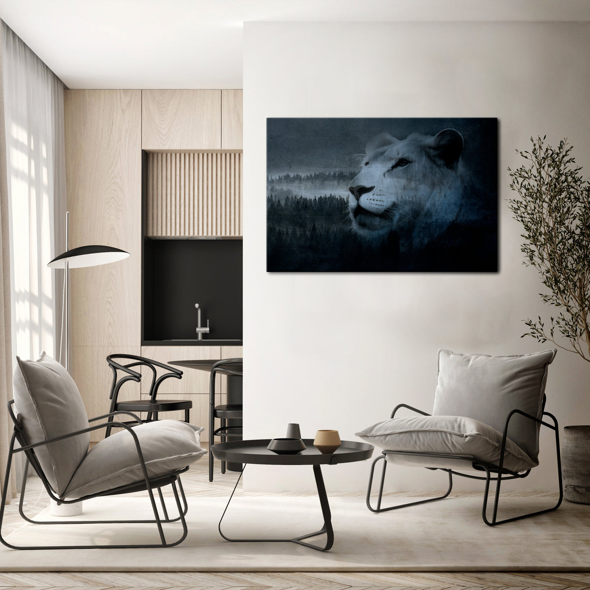 LION'S HARMONY IN BLUE Horizontal Canvas Print