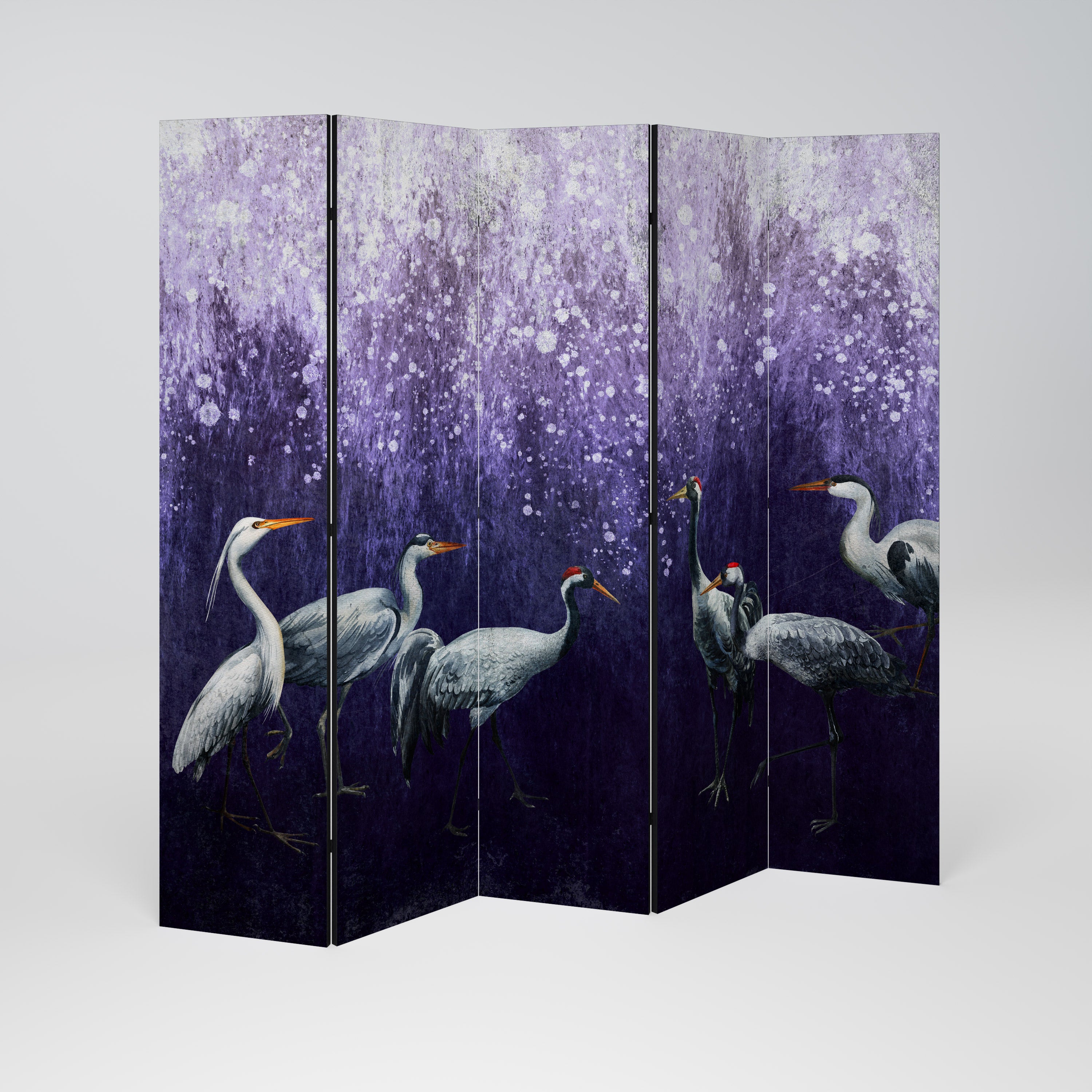 MYSTICAL CRANE GATHERING 5-Panel Room Divider