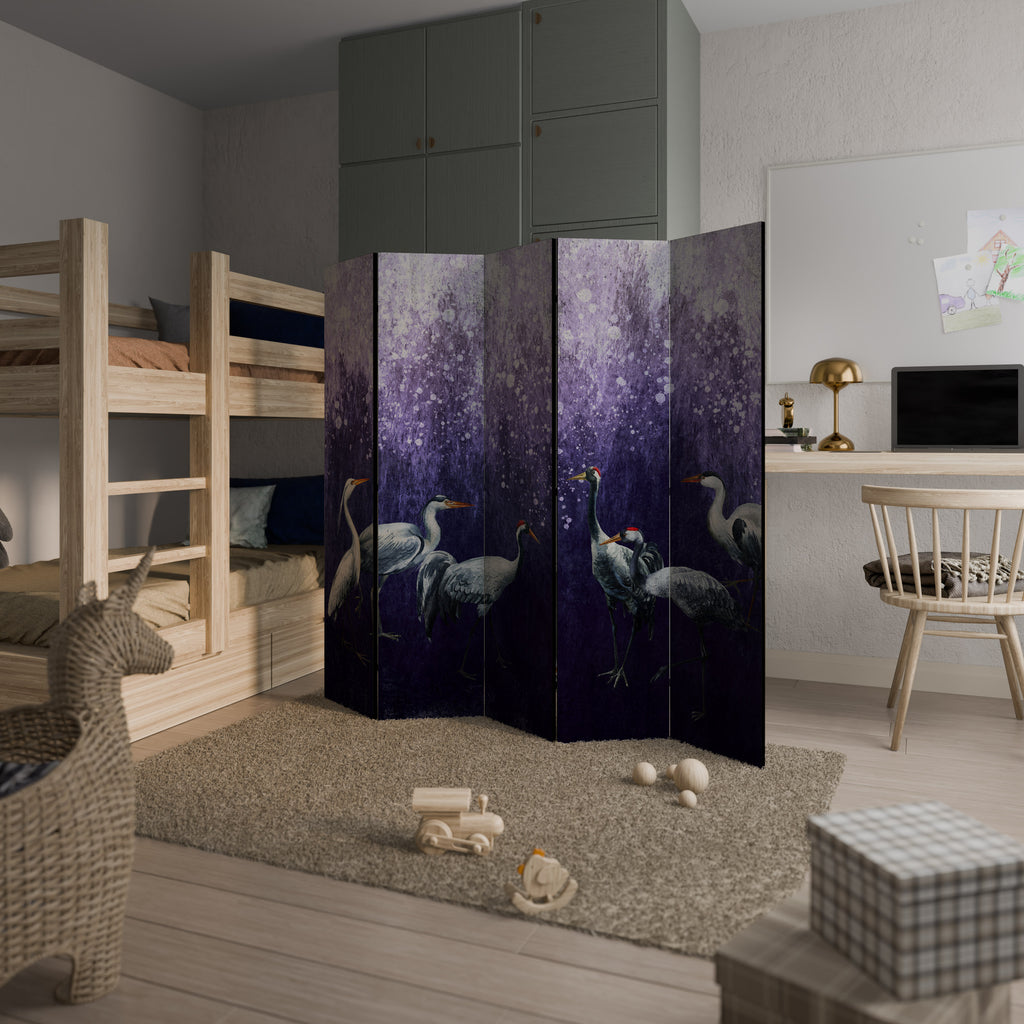 MYSTICAL CRANE GATHERING 5-Panel Room Divider