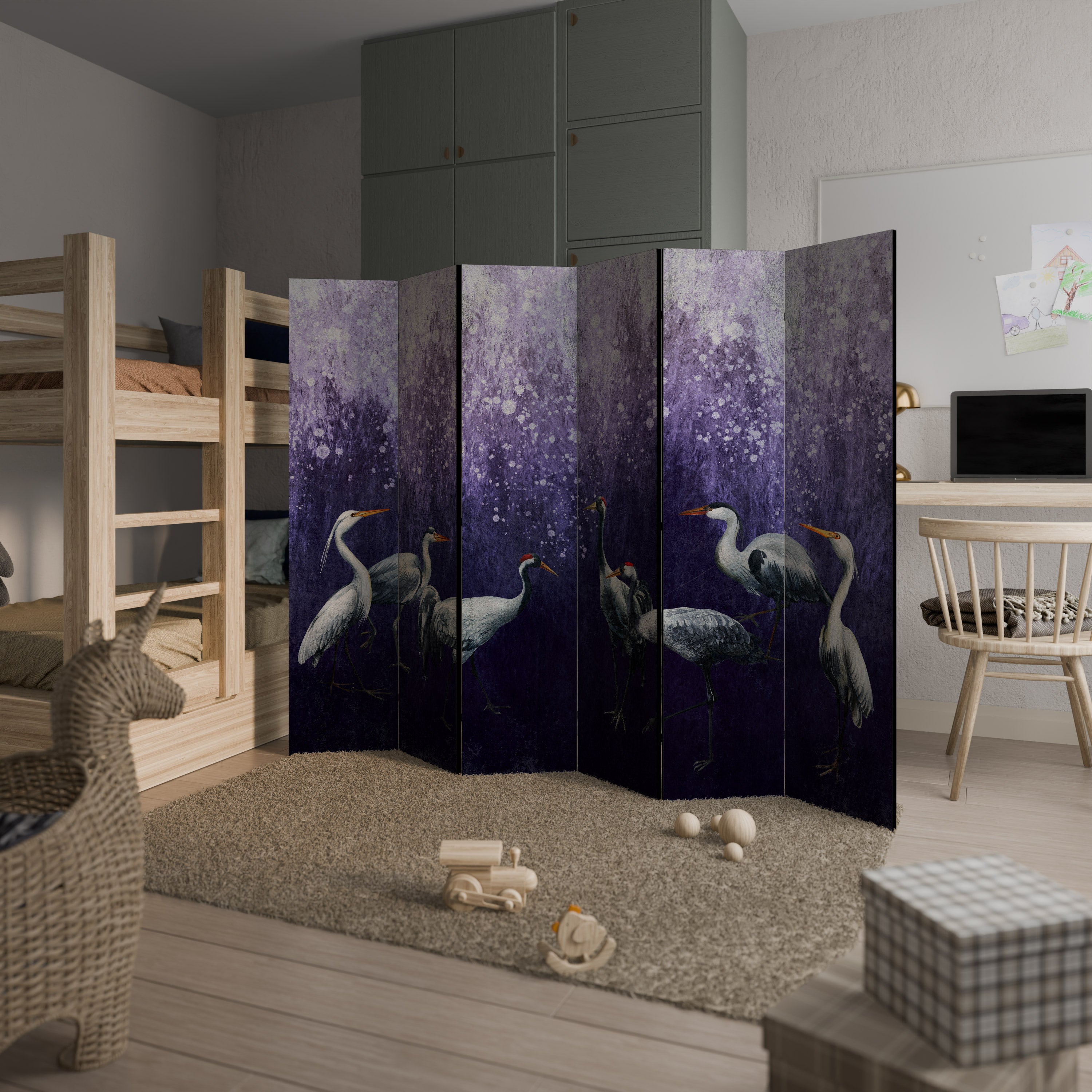 MYSTICAL CRANE GATHERING 6-Panel Room Divider
