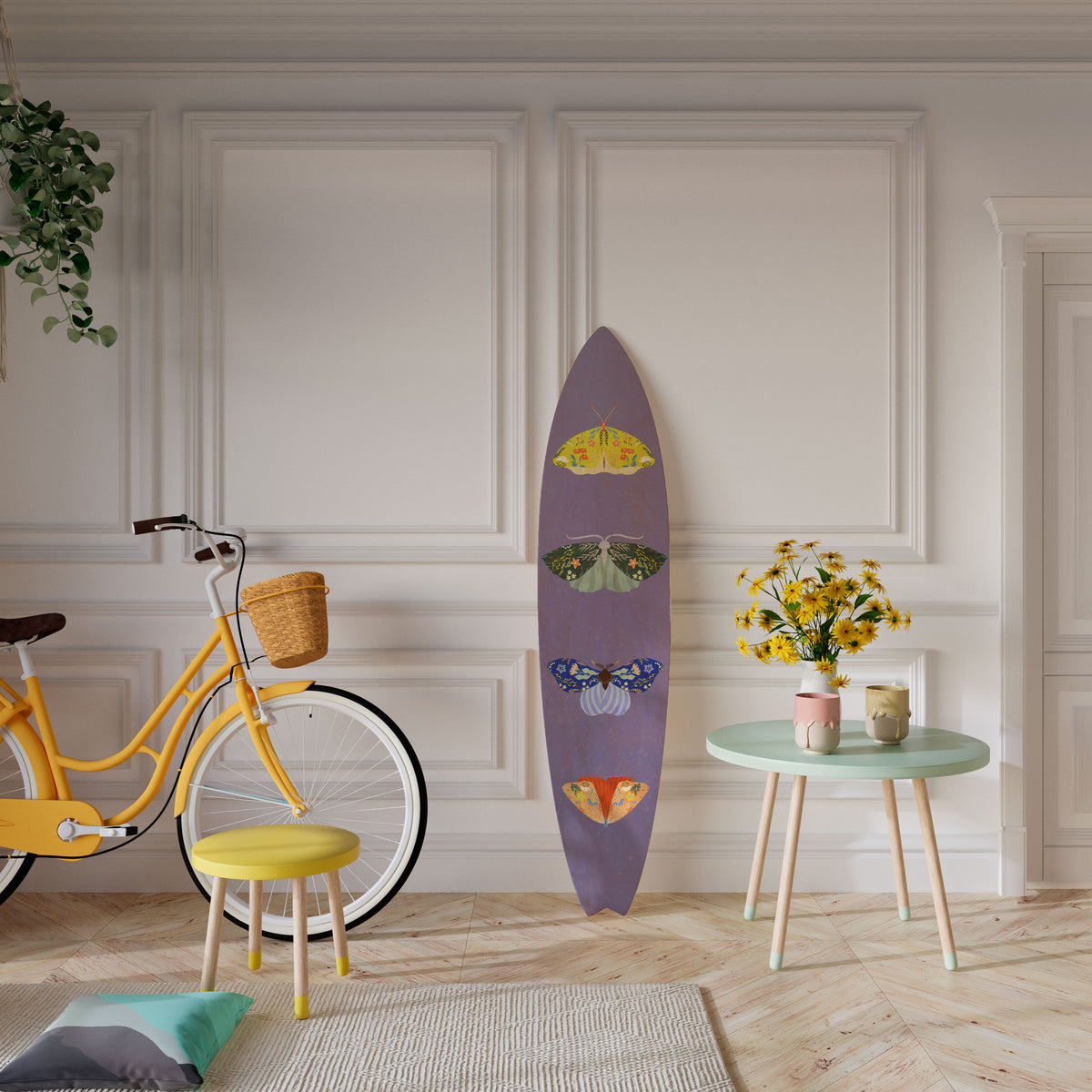 MOTH INTO THE FLAME Dekorativní panel ve tvaru surfu